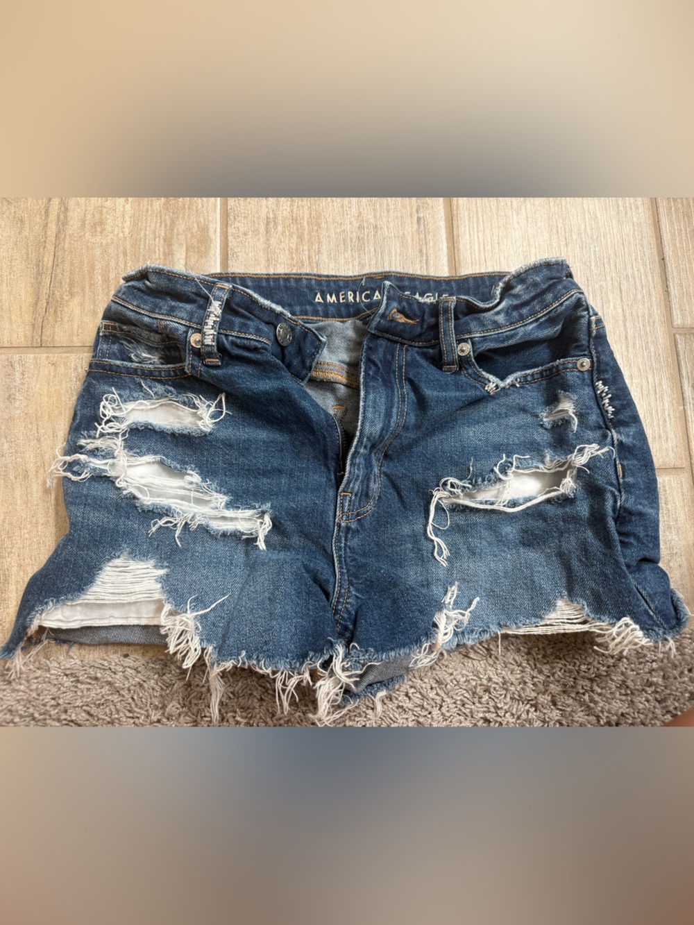 American Eagle Outfitters Distressed Dark Blue Jean Shorts